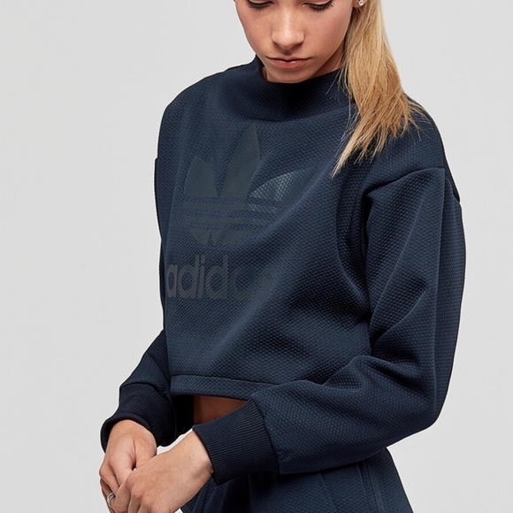 adidas Tops - Adidas | Navy Trefoil Cropped Logo Sweatshirt Medium